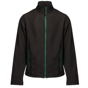 Custom Stand Collar Soft Shell Uniform Jacket Black With Contrast Green Zipper For Staff Team