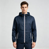 Waterproof Hooded Work Uniform Windbreaker Custom Logo With Contrast Stripe Zipper