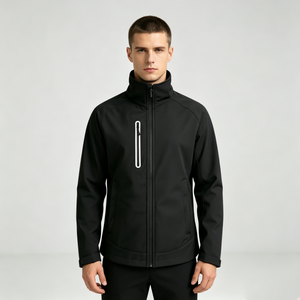 Black Hooded Softshell Work Jacket With Orange Lining Windproof Waterproof Custom Uniform Coat