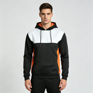 Black White Orange Color Block Hoodie Custom Company Uniform Sweatshirt With Zipper Pockets