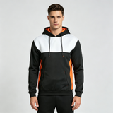 Black White Orange Color Block Hoodie Custom Company Uniform Sweatshirt With Zipper Pockets