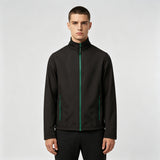 Custom Stand Collar Soft Shell Uniform Jacket Black With Contrast Green Zipper For Staff Team