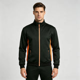 Full Zip Stand Collar Work Jacket Custom Team Uniform With Orange Side Stripe