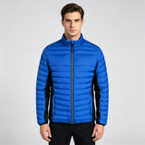 Blue Black Spliced Light Padded Work Jacket, Water Resistant Stand Collar Uniform Coat Custom Logo