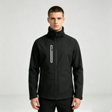 Black Hooded Softshell Work Jacket With Orange Lining Windproof Waterproof Custom Uniform Coat