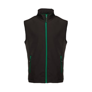 Black Water Resistant Softshell Work Vest With Green Zipper Custom Logo Uniform Waistcoat